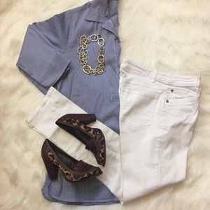 Chicos Button Down Strip Tunic Top Size 2/Large